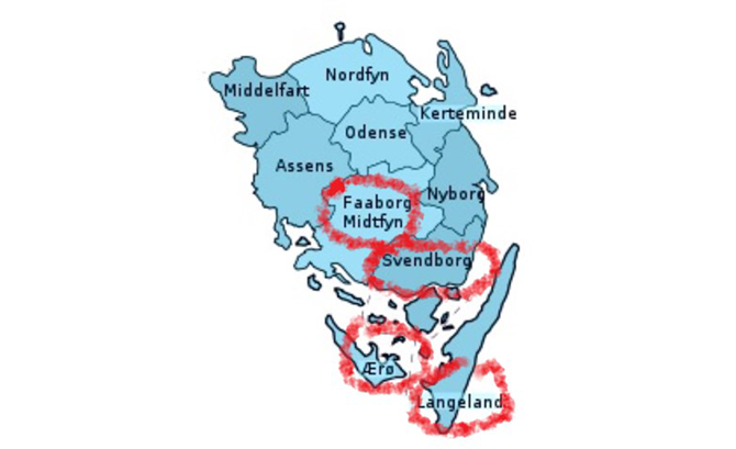 Kort der viser de fire kommuner